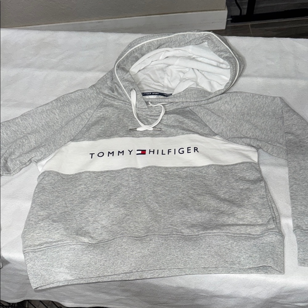 Tommy Hilfiger Gray and White Logo Hoodie